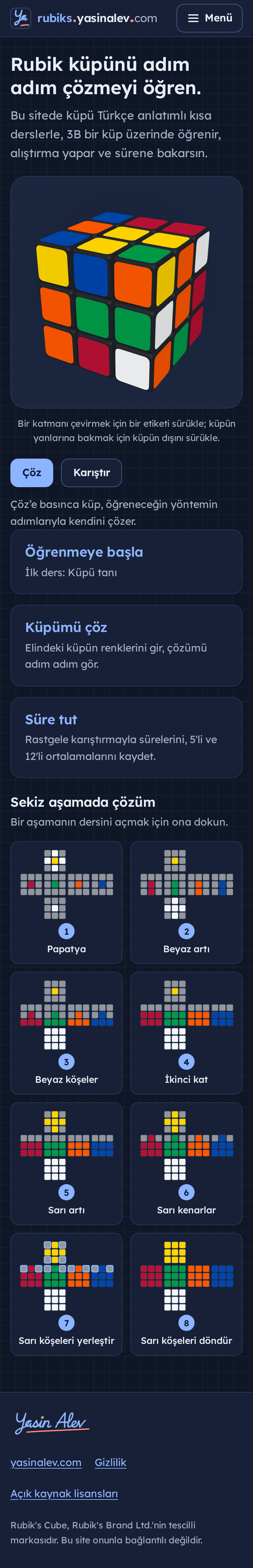 rubiks ana sayfası: 3B Rubik küpü ve ders listesi
