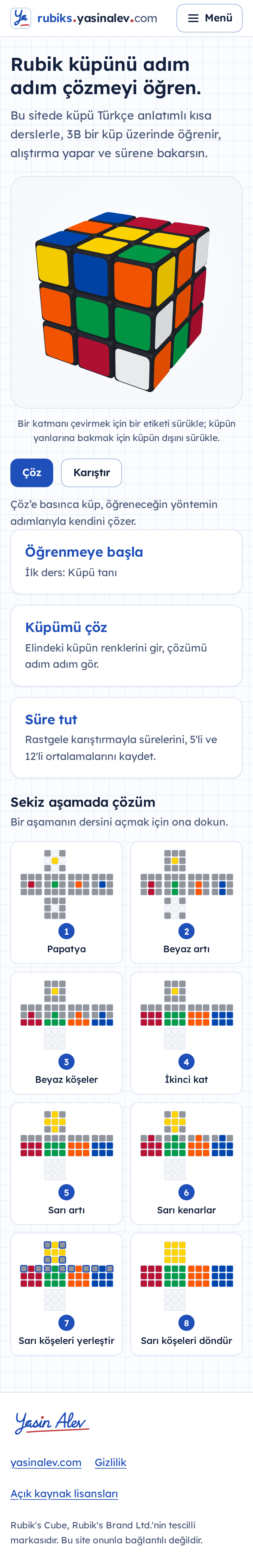 rubiks ana sayfası: 3B Rubik küpü ve ders listesi